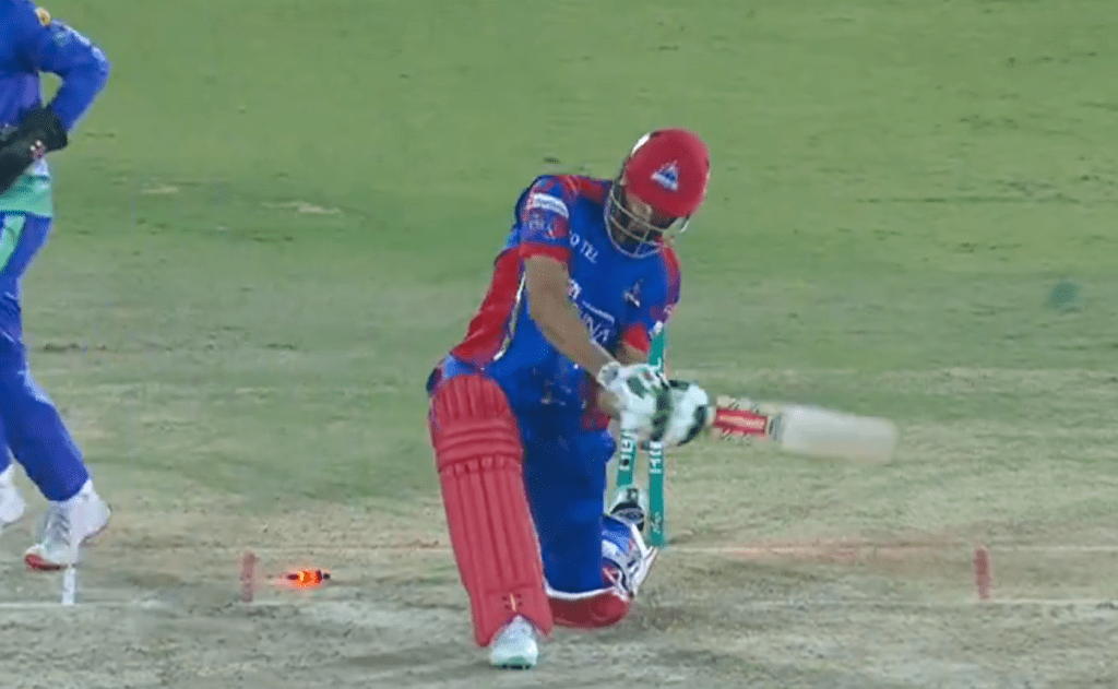 Experience the jubilant moment as Usama Mir claims the wicket of Shan Masood in the thrilling PSL 2024 encounter