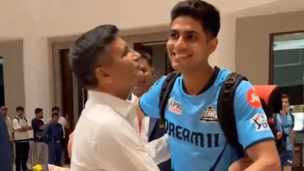 Shubman Gill's father celebrates with a kiss as his son, IPL's youngest captain, leads his team to victory over MI
