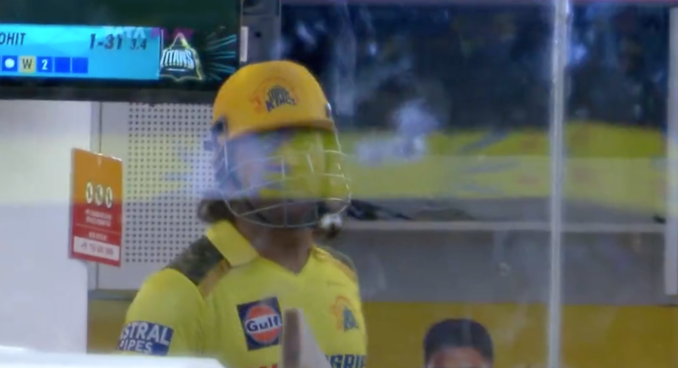 MS Dhoni Appears Disappointed Returning to Dressing Room Fully Equipped with Helmet, Gloves, and Pads