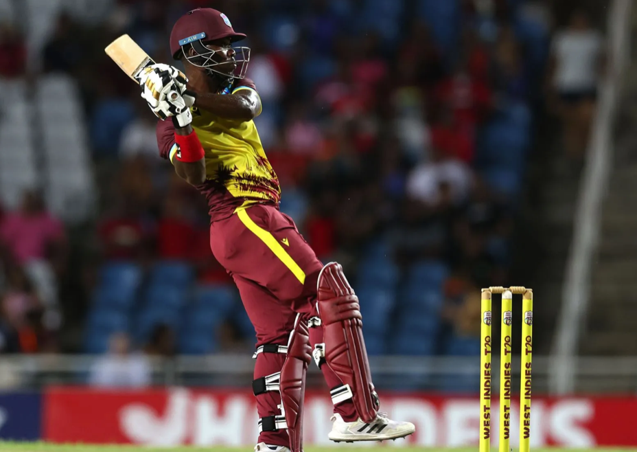 Teammates Cheer as Sherfane Rutherford Powers WI to 149 with Explosive Batting Display