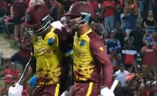 Teammates Cheer as Sherfane Rutherford Powers WI to 149 with Explosive Batting Display