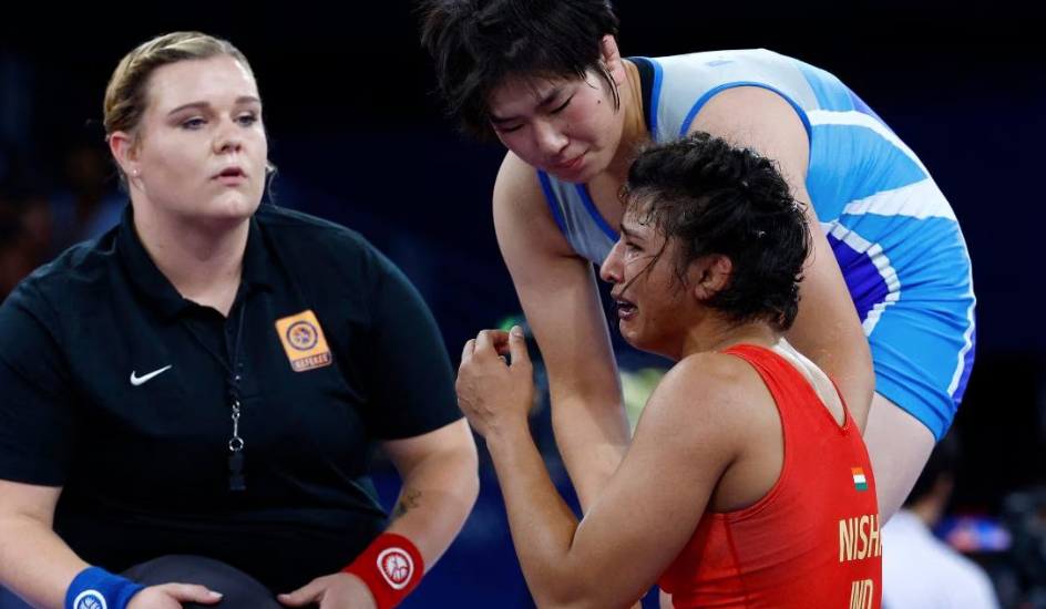 Injured Nisha Dahiya fights hard but her Paris 2024 Olympics wrestling journey ends in tears