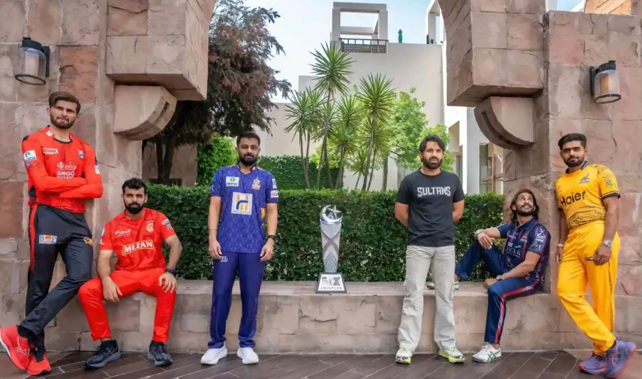 Babar, Shaheen and Other Captains Pose with Trophy at PSL 2025 Event