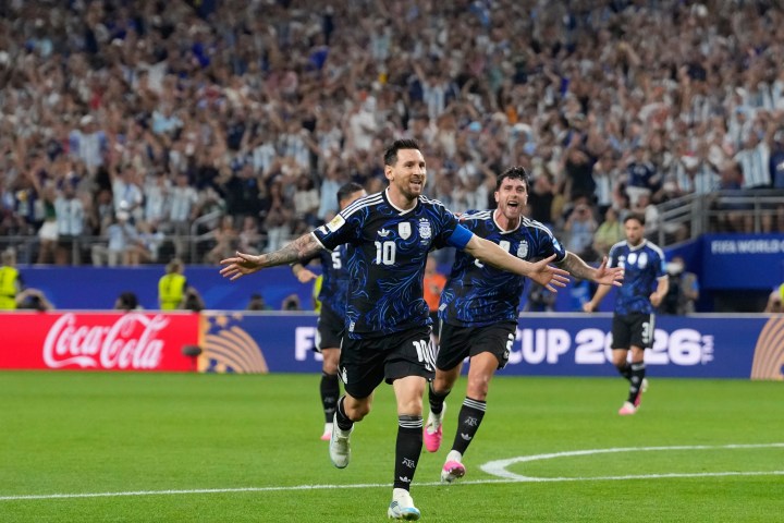 Lionel Messi celebrates for Argentina after scoring against Cape Verde at the 2026 FIFA World Cup
