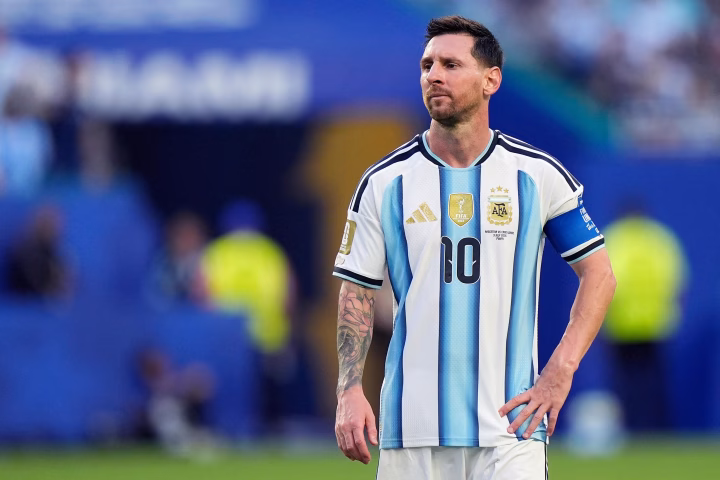 Lionel Messi of Argentina reacts during a World Cup 2026 match amid the tournament penalty debate