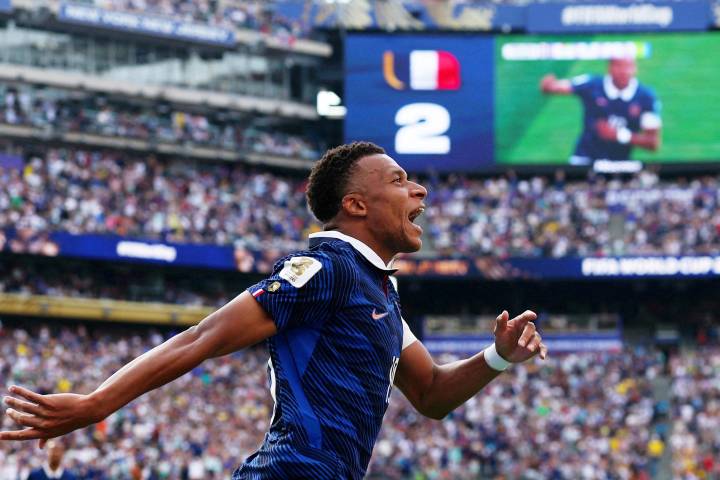 Kylian Mbappe celebrates after scoring in France's 3-0 World Cup 2026 knockout win over Sweden