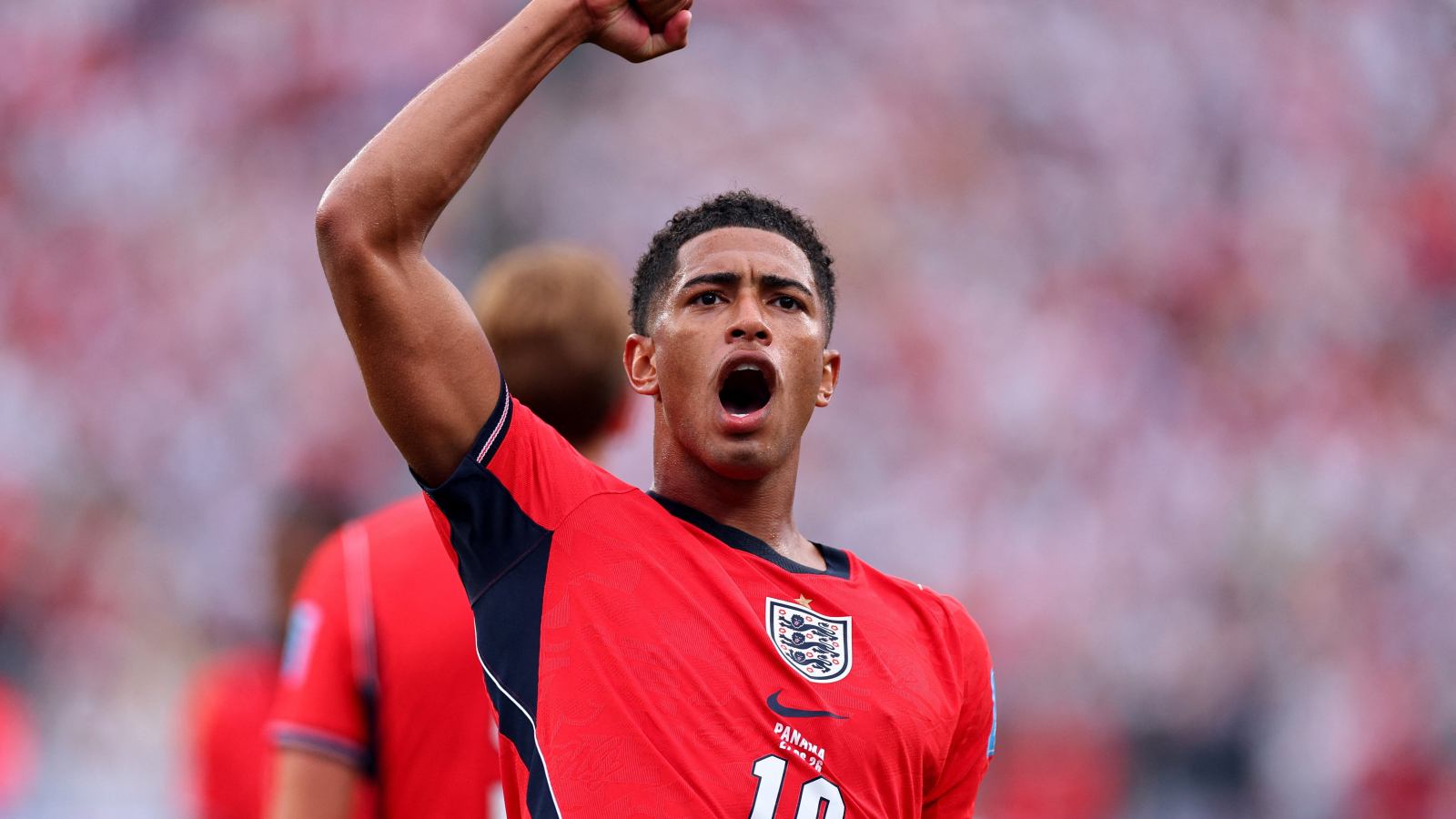 Jude Bellingham celebrates during England's 3-2 win over Mexico at the 2026 FIFA World Cup