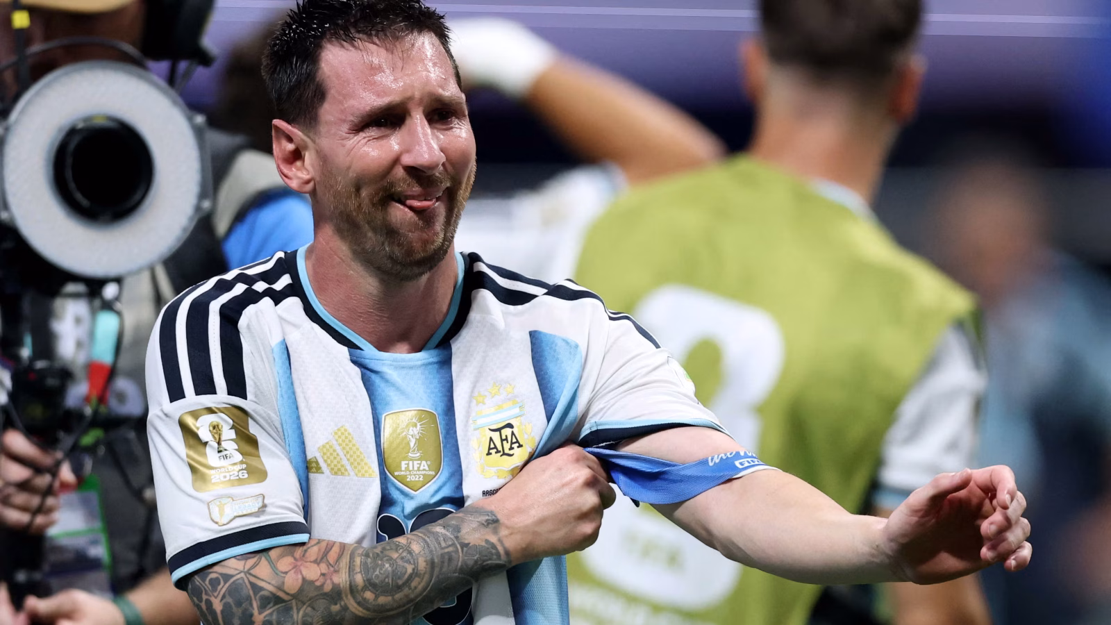 Argentina players celebrate after beating England 2-1 in the 2026 FIFA World Cup semi-final