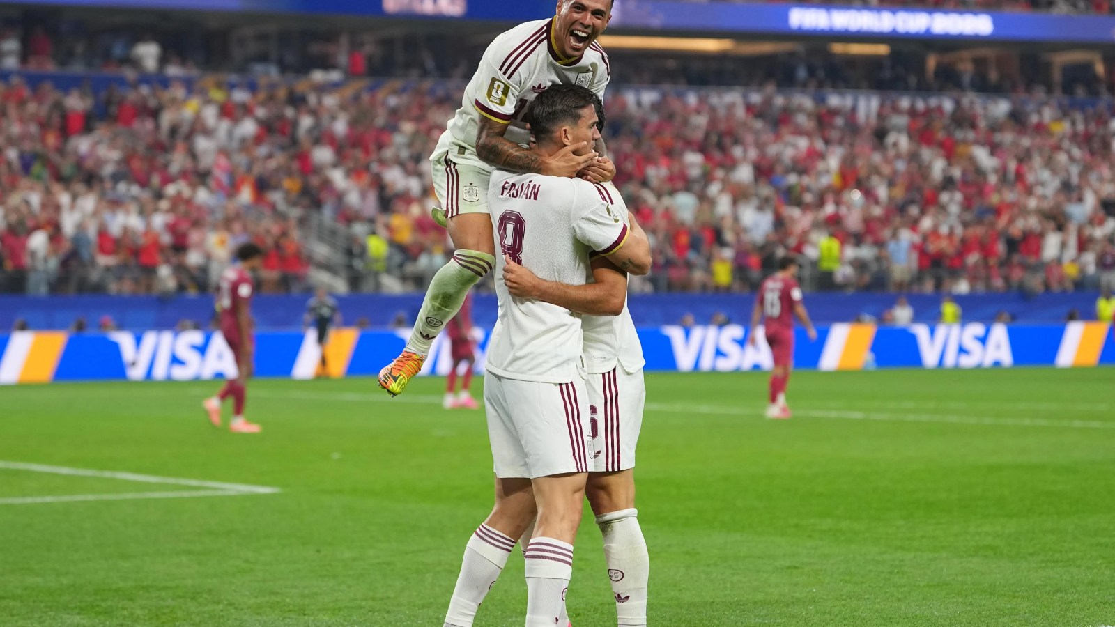 Mikel Merino celebrates after scoring Spain's stoppage-time winner against Portugal at the 2026 FIFA World Cup