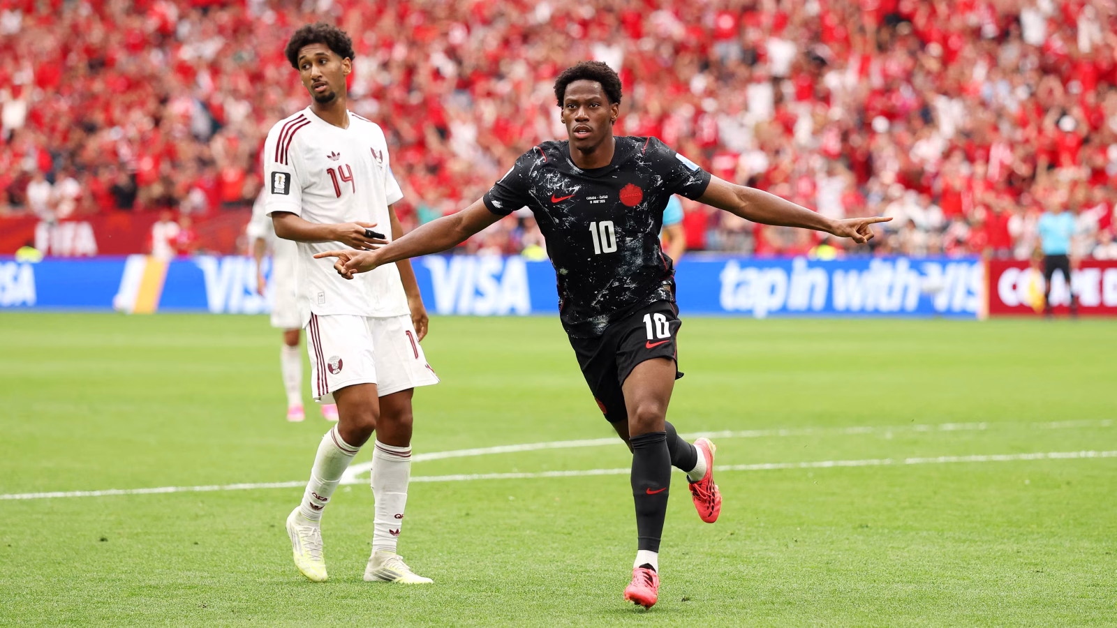Jonathan David celebrates for Canada during World Cup 2026 action in Vancouver