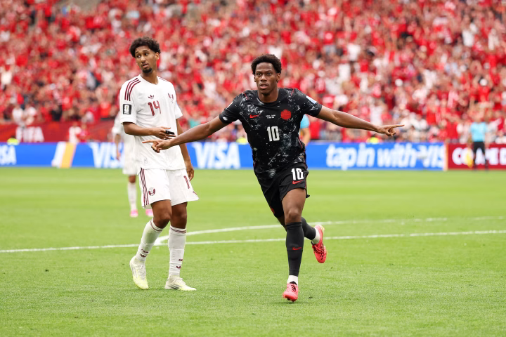 Jonathan David celebrates for Canada during World Cup 2026 action in Vancouver