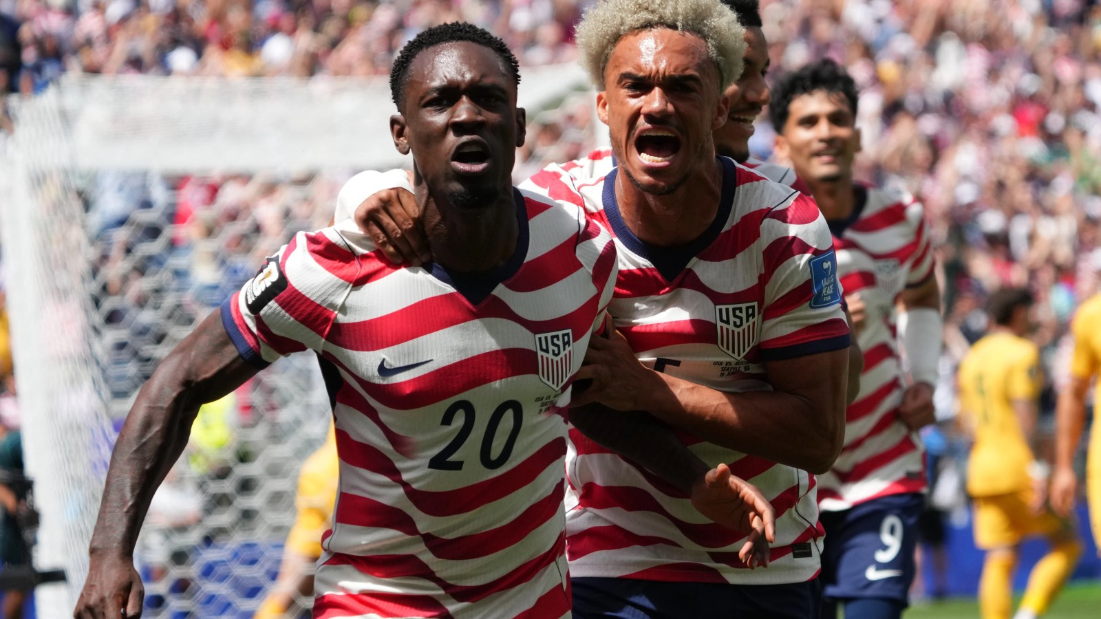 Folarin Balogun of the United States reacts after receiving a red card in the World Cup match against Bosnia and Herzegovina