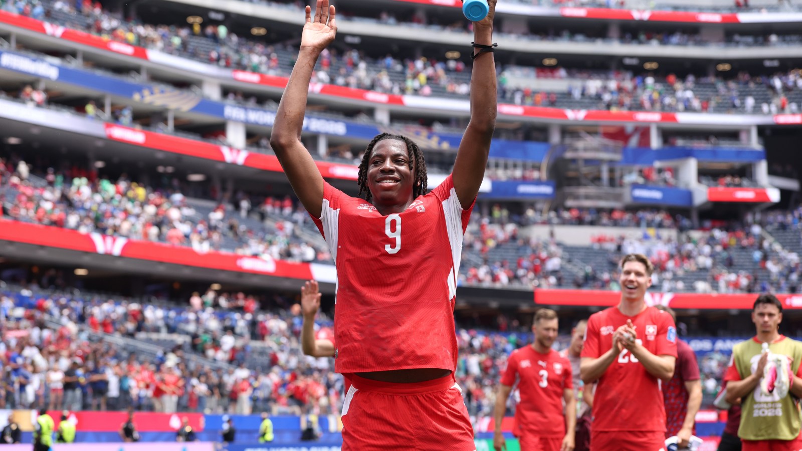 Johan Manzambi playing for Switzerland at the 2026 World Cup amid Aston Villa transfer interest
