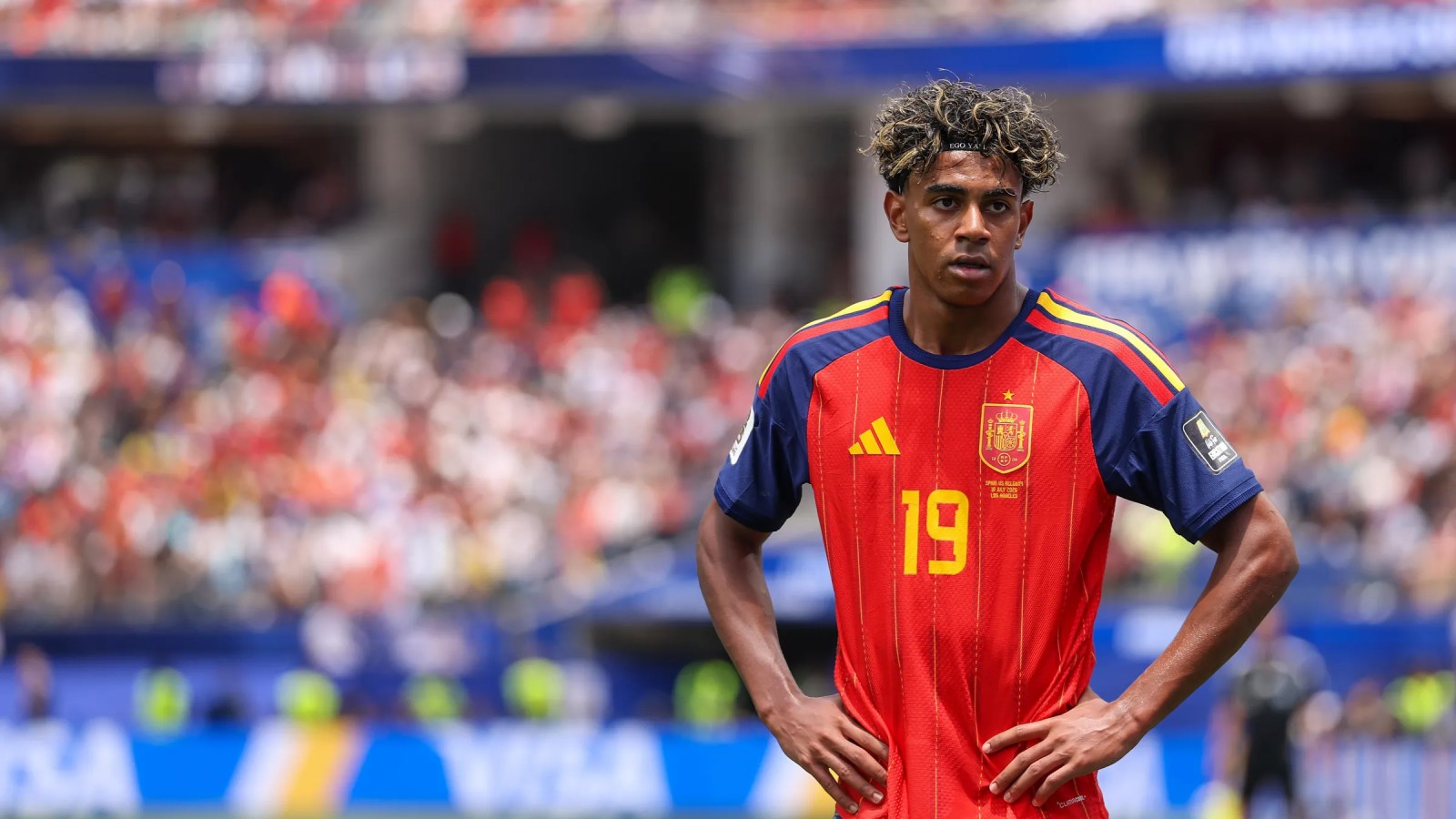 Lamine Yamal with Spain ahead of the 2026 FIFA World Cup final against Argentina in New Jersey