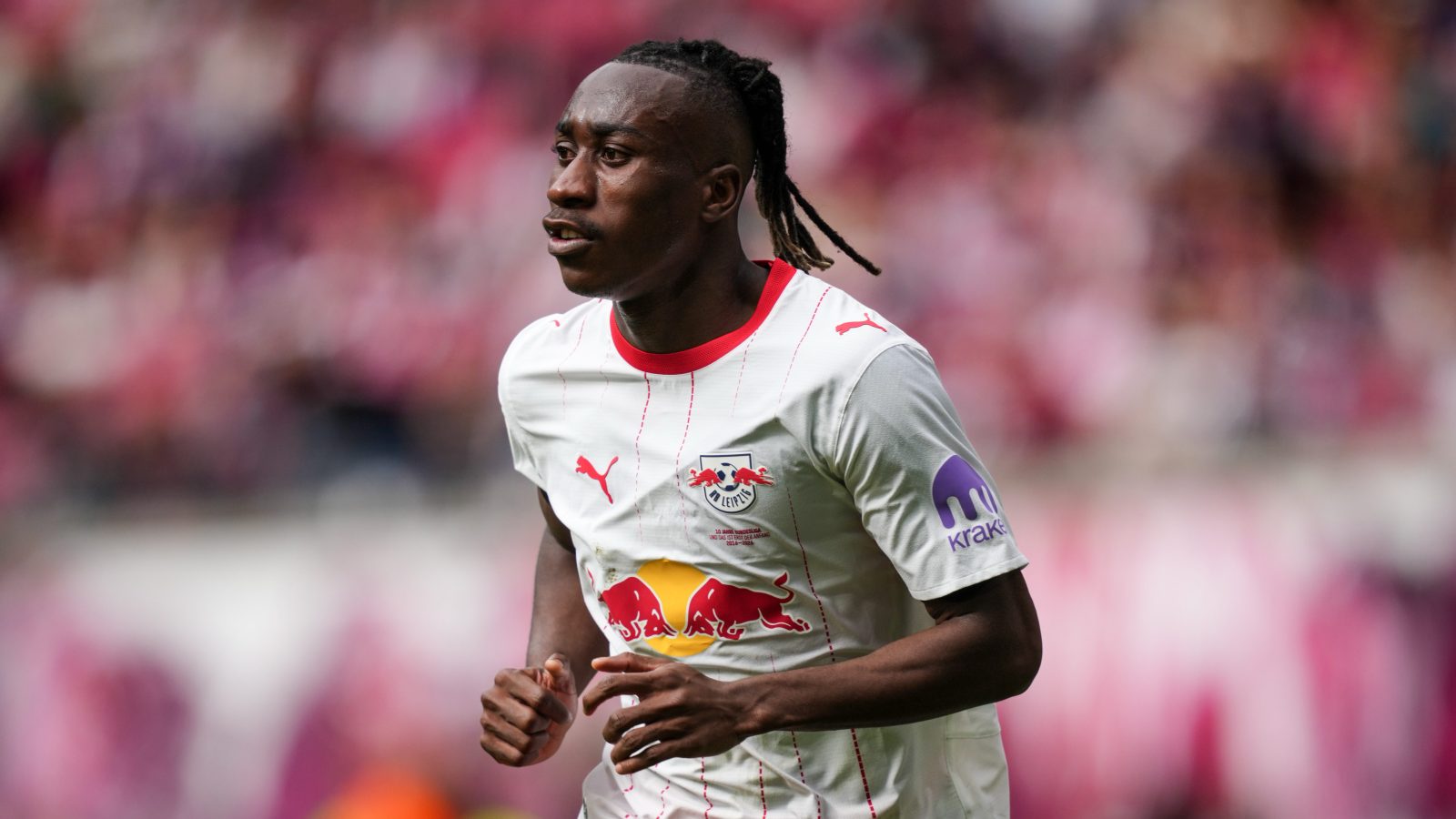 Yan Diomande in action for RB Leipzig amid Real Madrid transfer talks