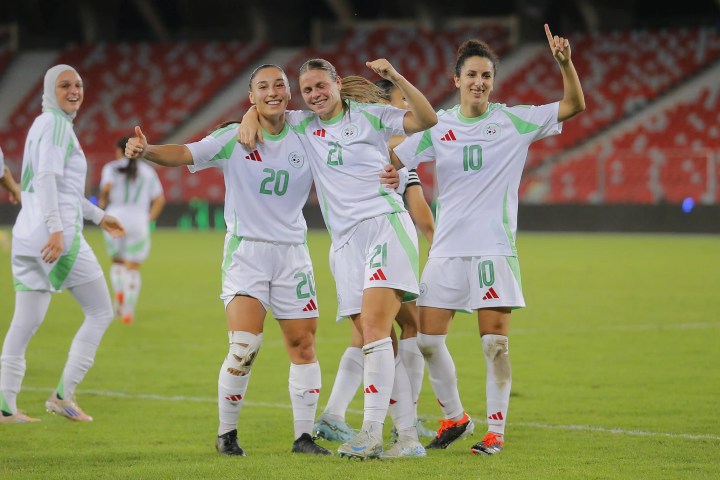 Cameroon players celebrate after beating Nigeria in the WAFCON 2026 quarter-final to qualify for the Women’s World Cup